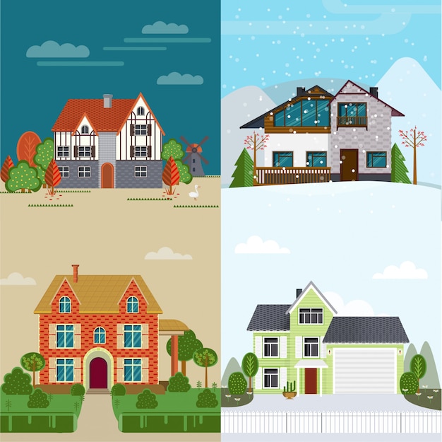 Free vector flat rent houses concept