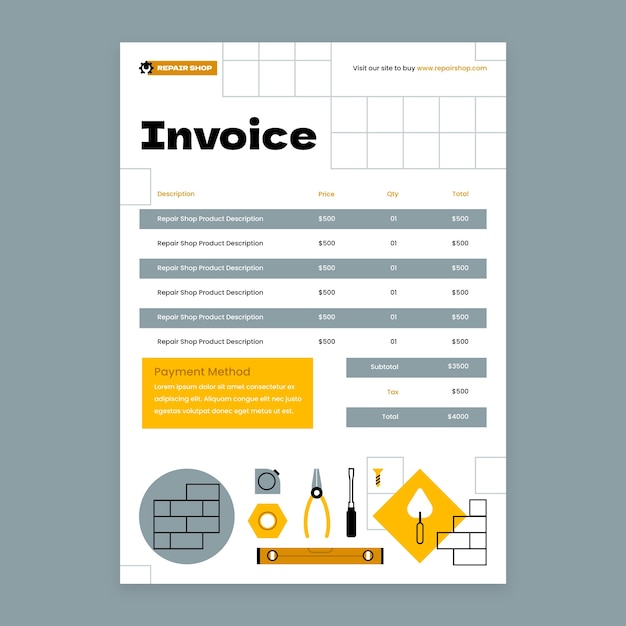 Flat repair shop business invoice template