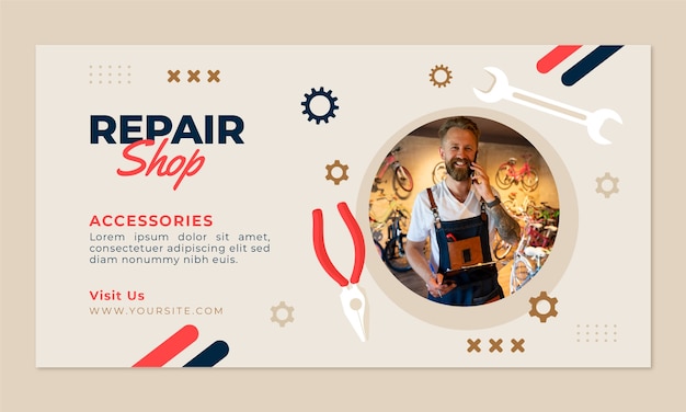 Free vector flat repair shop business social media promo template