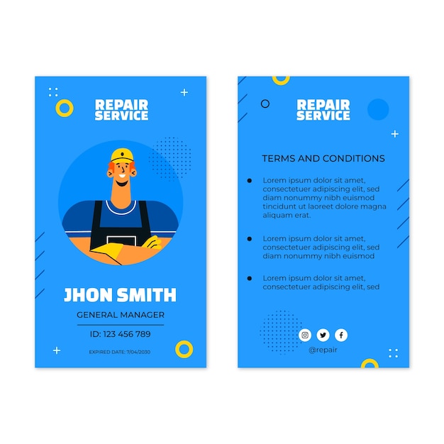 Free vector flat repair shop id card template