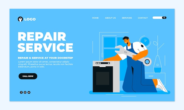 Free vector flat repair shop landing page template