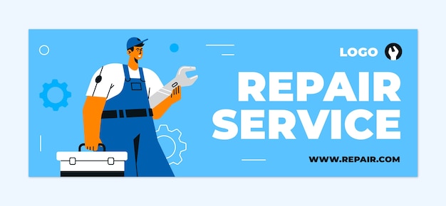 Free vector flat repair shop social media cover template