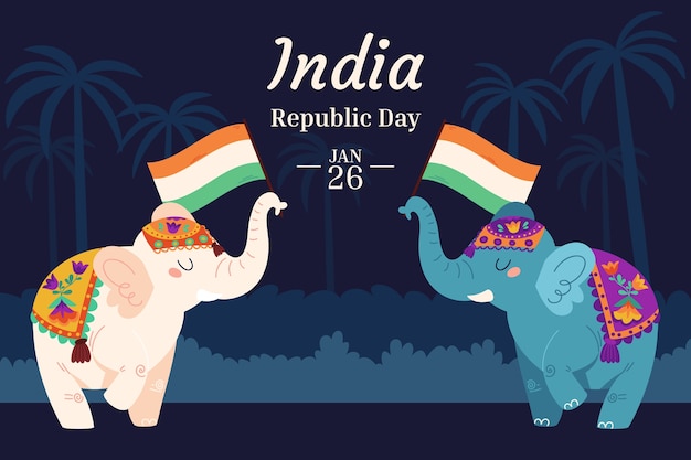 Flat republic day background with elephants