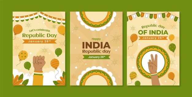 Flat republic day celebration greeting cards collection