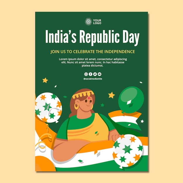 Free vector flat republic day celebration vertical flyer template