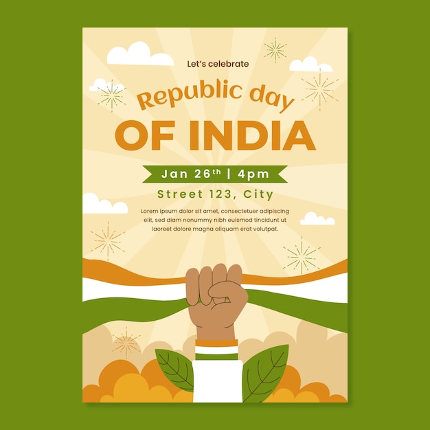 Free vector flat republic day celebration vertical flyer template