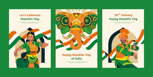Бесплатное векторное изображение Плоская коллекция поздравительных открыток ко дню республики
