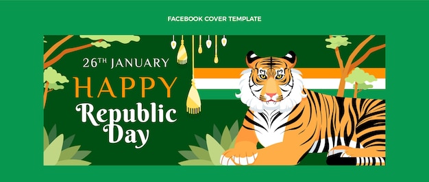 Flat republic day social media cover template