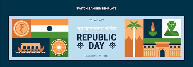 Free vector flat republic day twitch banner