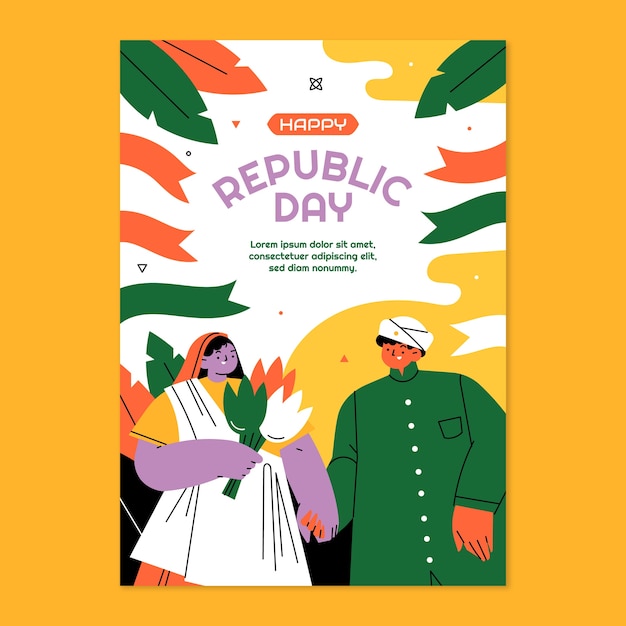 Free vector flat republic day vertical flyer template