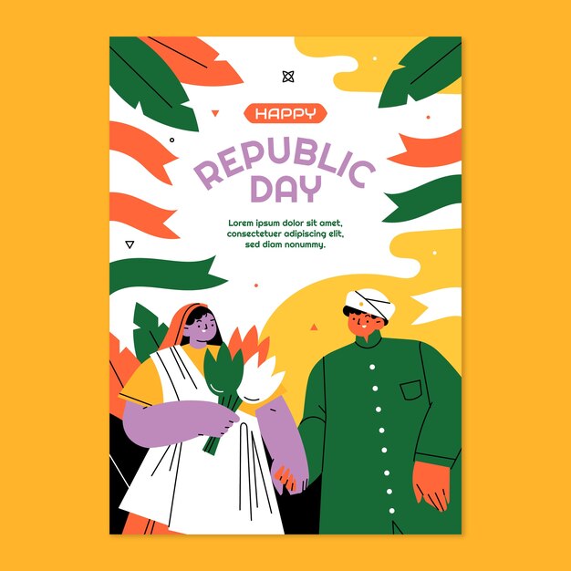 Flat republic day vertical flyer template