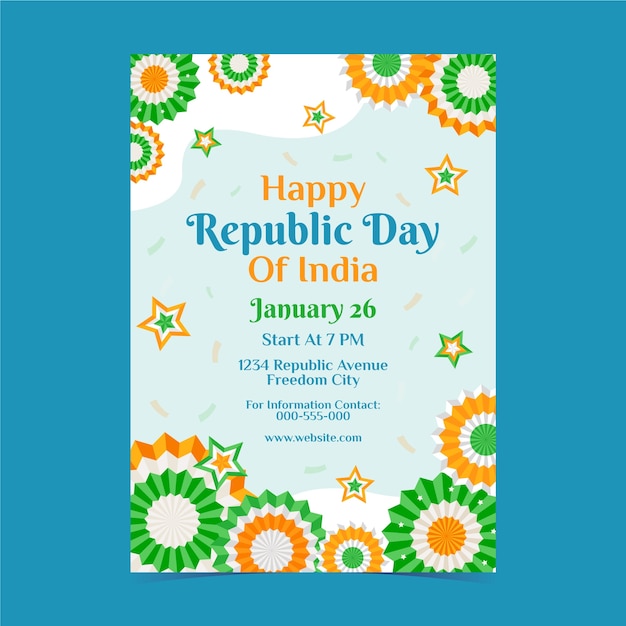 Free vector flat republic day vertical poster template