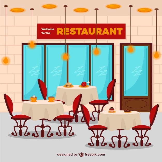Бесплатное векторное изображение Плоский интерьер ресторана