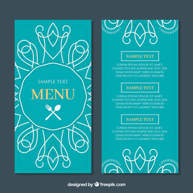 Free vector flat restaurant menu template in turquoise colour