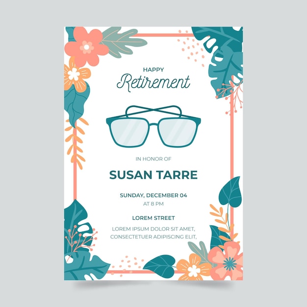 Free vector flat retirement greeting card template