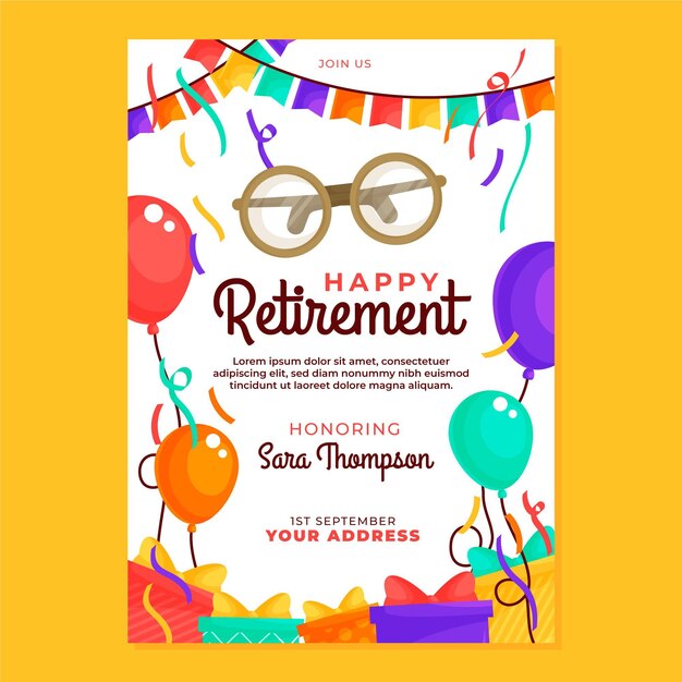 Flat retirement greeting card template