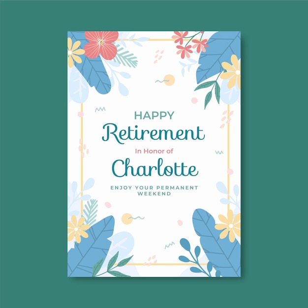 Free vector flat retirement greeting card template