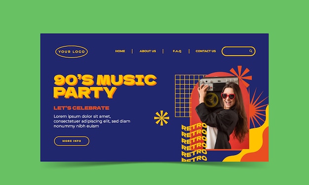 Free vector flat retro 90s party landing page template