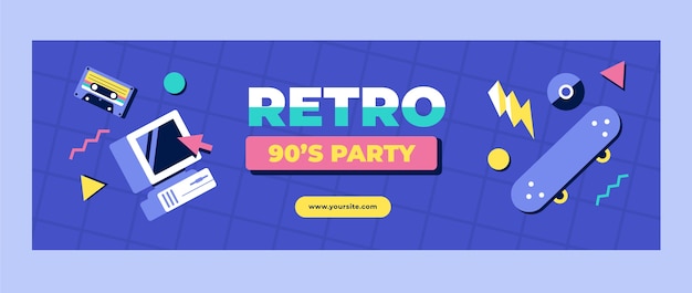 Free vector flat retro 90s party twitter header