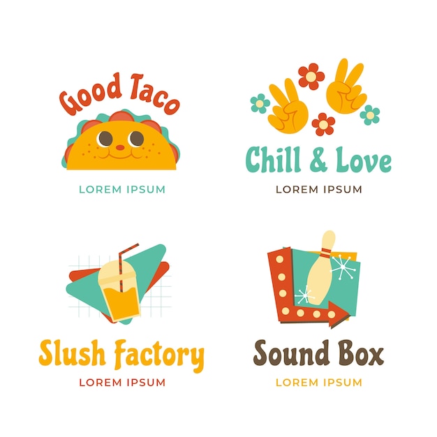 Flat retro branding logos collection