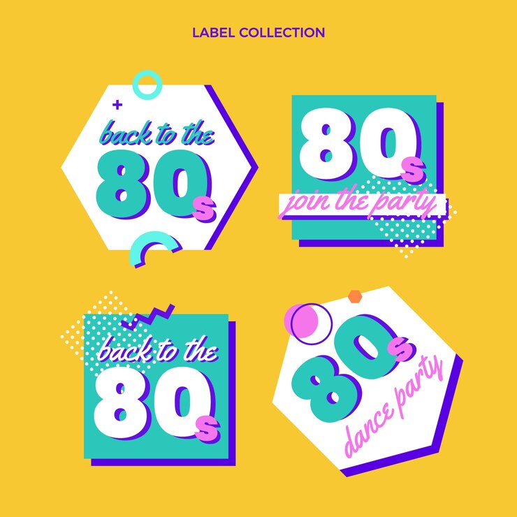 मुफ़्त वेक्टर flat retro disco party labels collection
