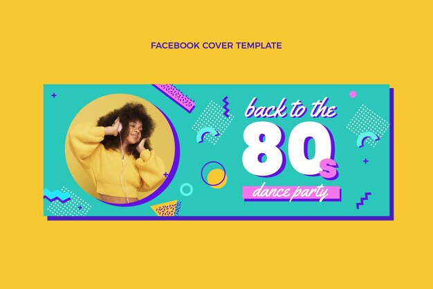 Flat retro disco party social media cover template