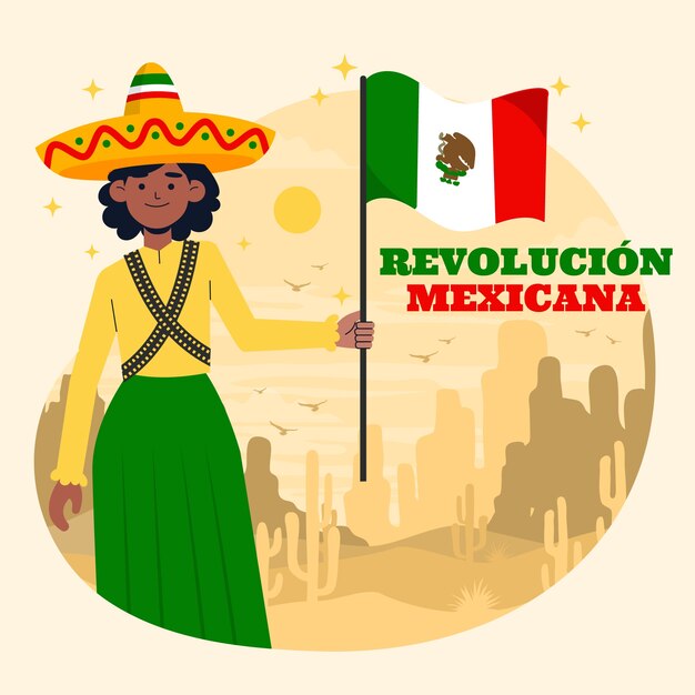 Плоская иллюстрация мексиканской революции