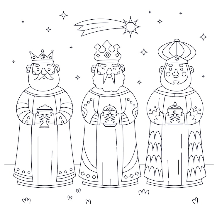 Free Vector flat reyes magos coloring page illustration
