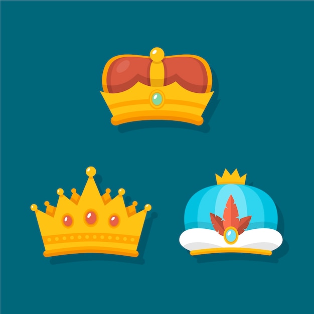 Free vector flat reyes magos crowns collection