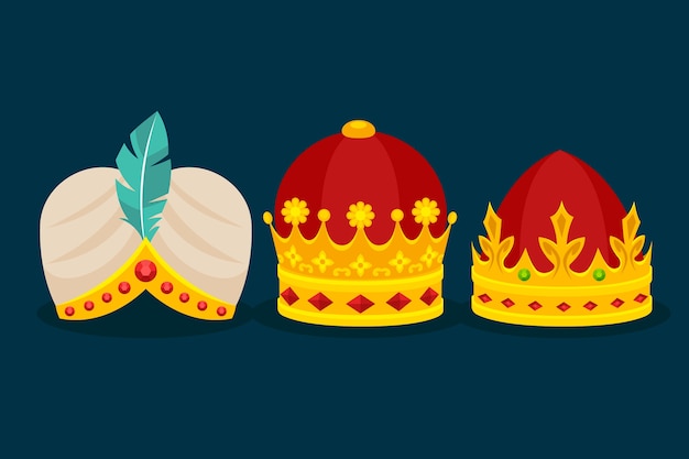 Free vector flat reyes magos crowns collection