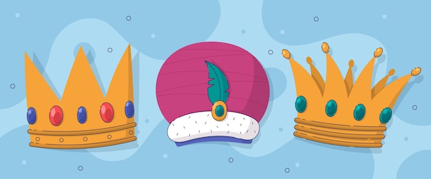 Free vector flat reyes magos crowns collection