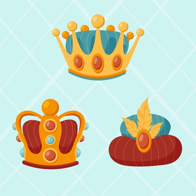 Free vector flat reyes magos crowns collection