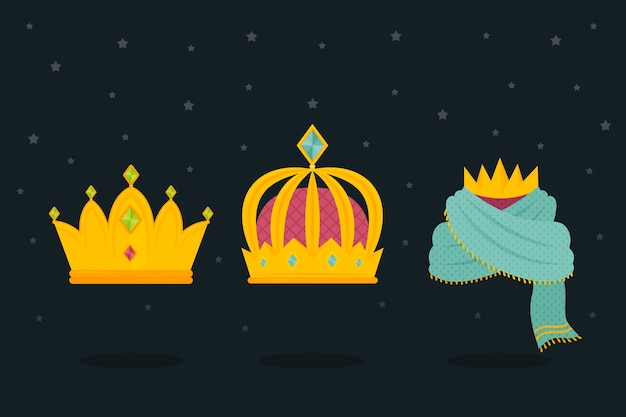 Бесплатное векторное изображение Плоская коллекция корон reyes magos