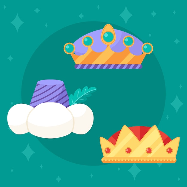 Free vector flat reyes magos crowns collection