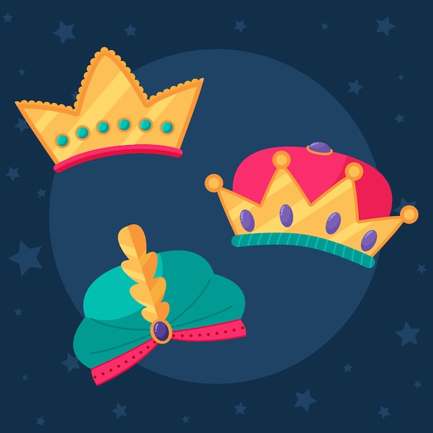 Free vector flat reyes magos crowns collection