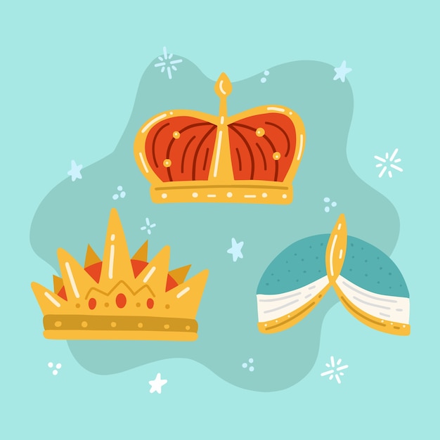 Free vector flat reyes magos crowns collection