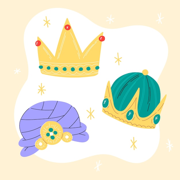 Free vector flat reyes magos crowns collection