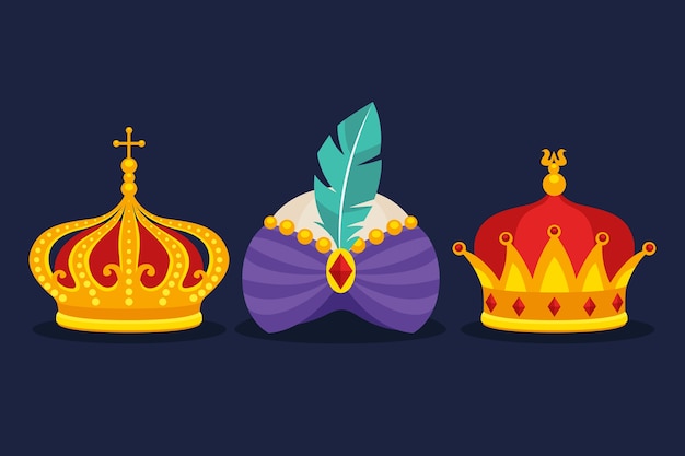 Vettore gratuito illustrazione di corone reyes magos piatte