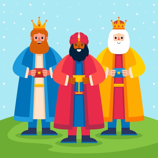 Flat reyes magos crowns illustration