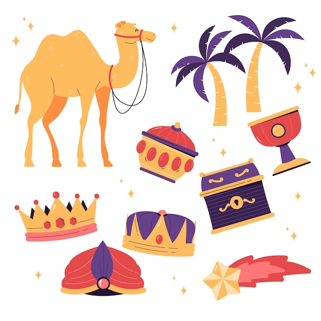 Free vector flat reyes magos elements collection