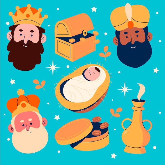 Free vector flat reyes magos elements collection