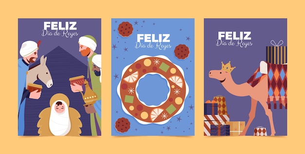 Flat reyes magos greeting cards collection