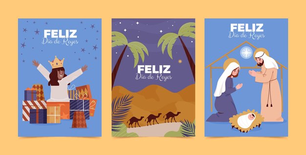 Flat reyes magos greeting cards collection