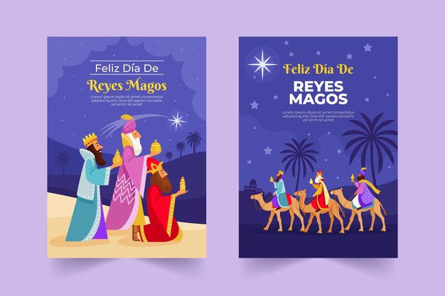 Flat reyes magos greeting cards collection