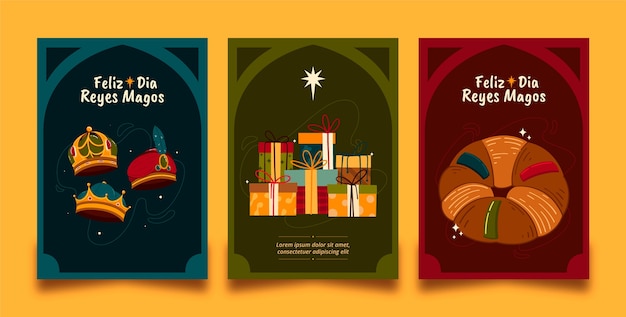 Flat reyes magos greeting cards collection