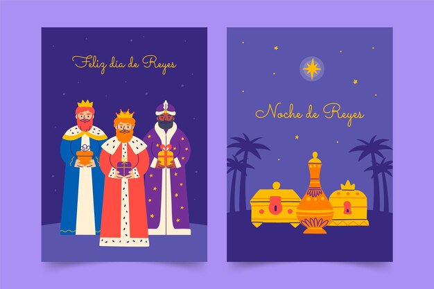 Vettore gratuito collezione di biglietti di auguri reyes magos piatti