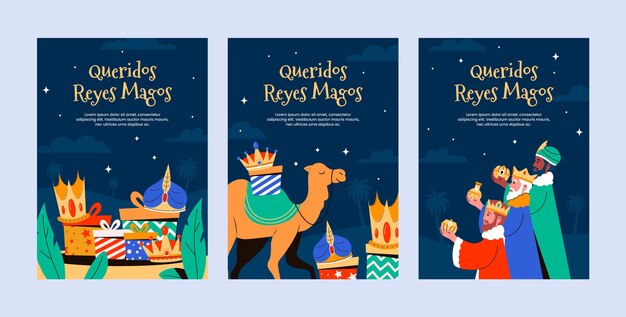 Free vector flat reyes magos greeting cards collection