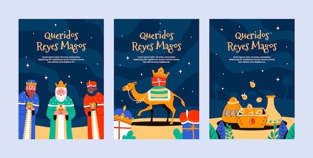 Flat reyes magos greeting cards collection