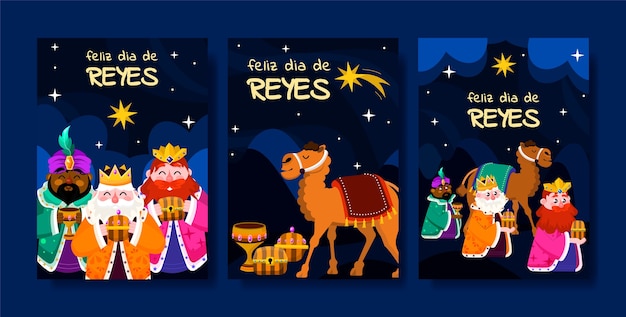 Free vector flat reyes magos greeting cards collection