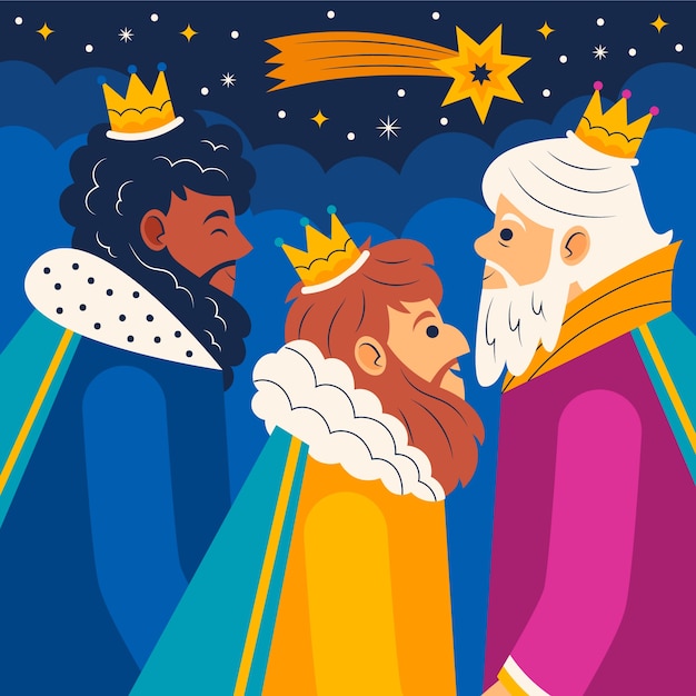 Vettore gratuito illustrazione piatta di reyes magos